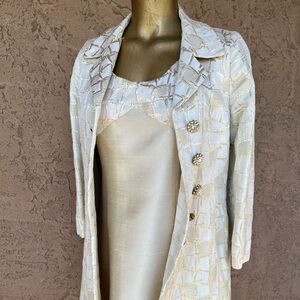 VTG Lilli Ann Petite Cream Lurex & Satin Dress & Matching Jacket Set - Sz Small